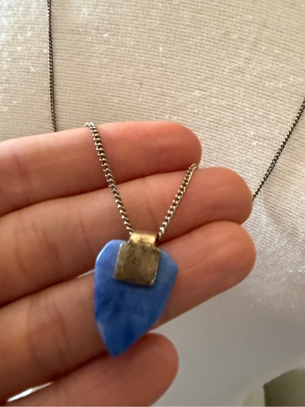 Vintage long Blue Heart Pendant Necklace with Gold chain and accents